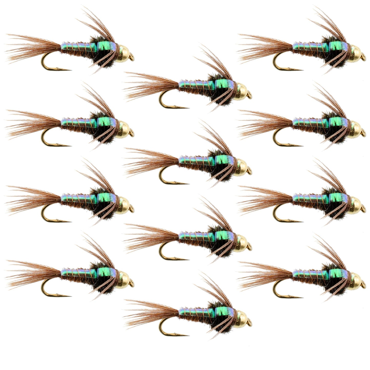 Premium Tungsten Bead Head Flashback Pheasant Tail Nymphs - 12 Pack, Size 12 - Korvel