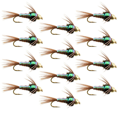 Premium Bead Head Flashback Pheasant Tail Nymphs - 12 Pack Size 12 - Korvel