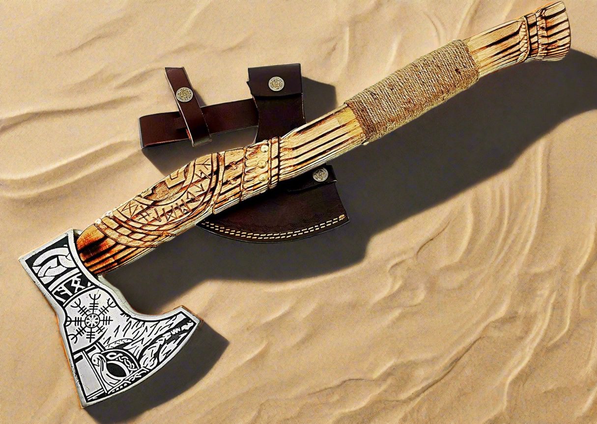 Odin's Edge: Custom Forged Norse Axe with 1095 Steel Blade & Handcrafted Ash Handle - Korvel