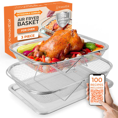 Ensemble de paniers pour friteuse à air avec poignées extensibles - Acier inoxydable 304