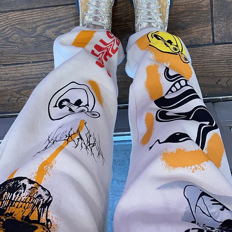 Cartoon Printed High-Waisted Sweat Pants