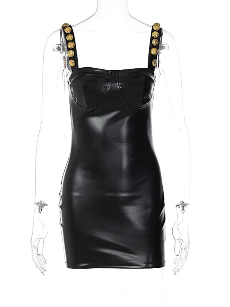 Robe Mini Élégante Sans Manches en Cuir PU