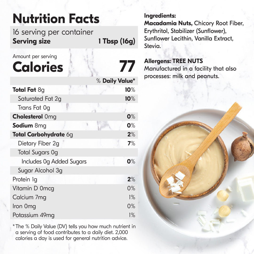 Macadamia Nut Butter White Chocolate Flavor  (1 Flavor, 1 Jar) - Korvel