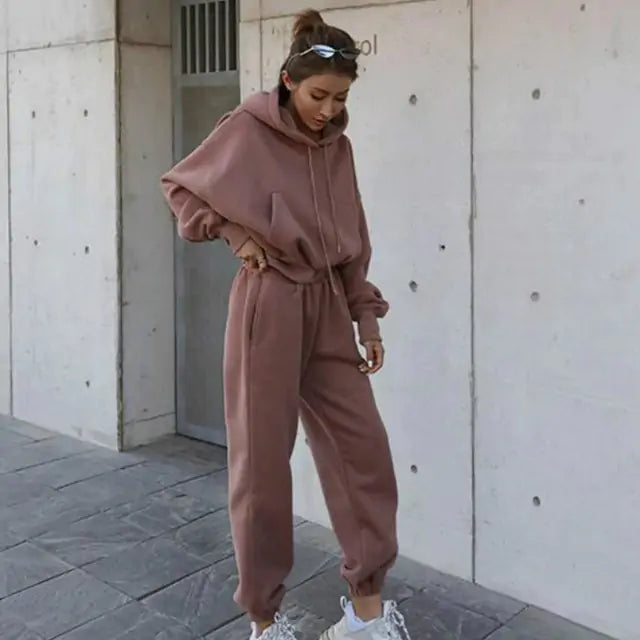 Ensemble de Sweat à Capuche et Pantalon en Fleece Chaud pour Femmes