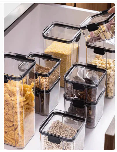 Bocal de rangement carré en plastique transparent pour cuisine
