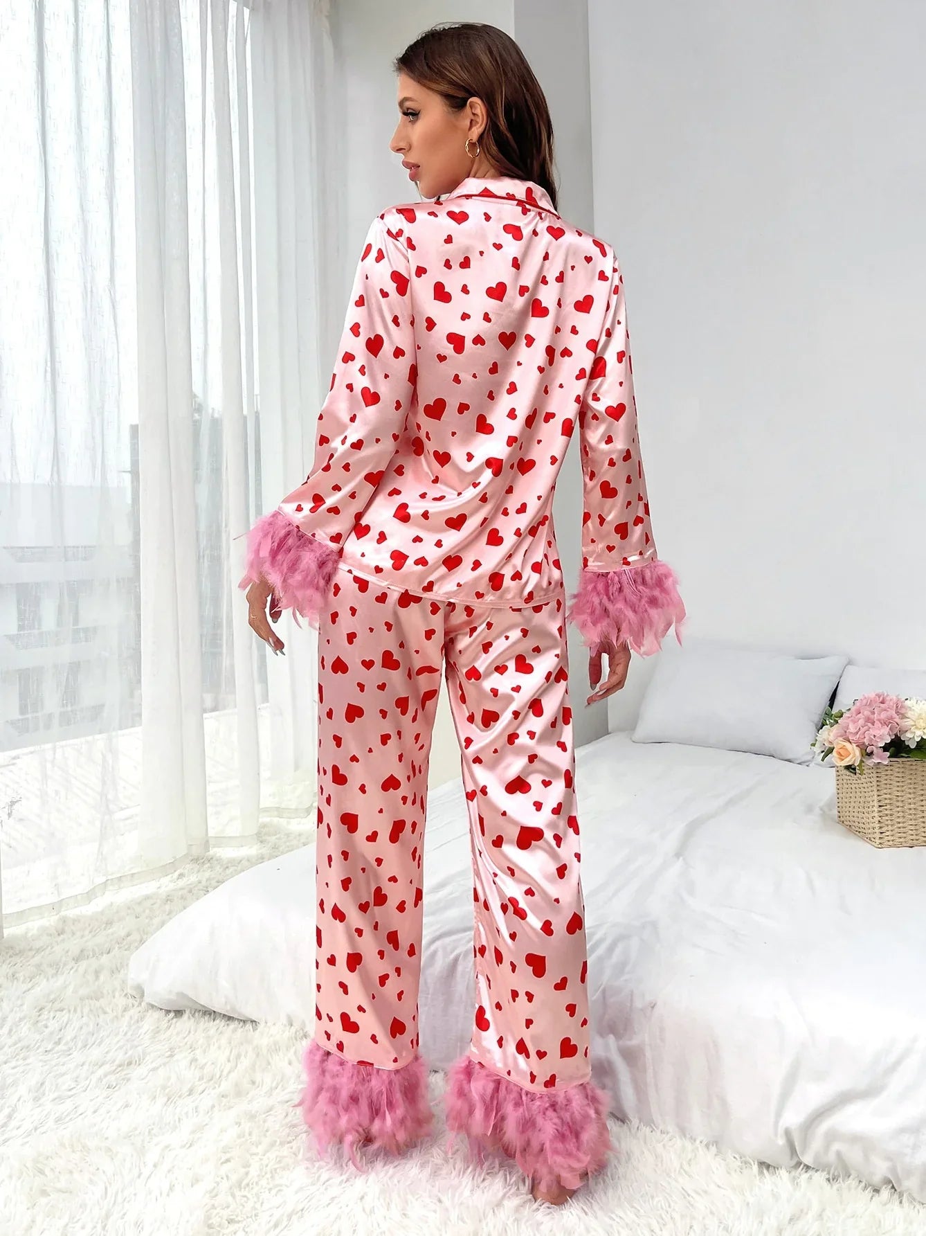 Pijamas Casuales con Estampado de Corazón para Mujeres