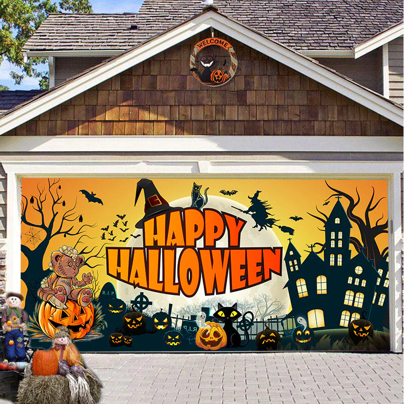 Banner de puerta de garaje Halloween Bosque Nebuloso