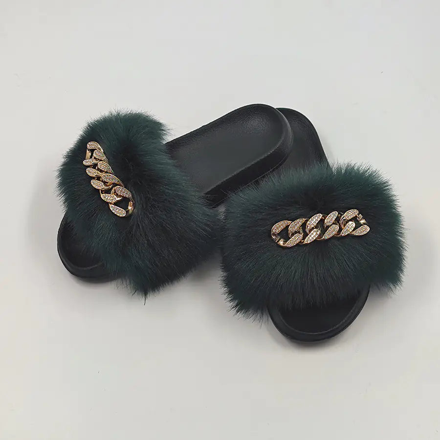 Plush Imitation Fox Fur Flip Flops for Ultimate Comfort