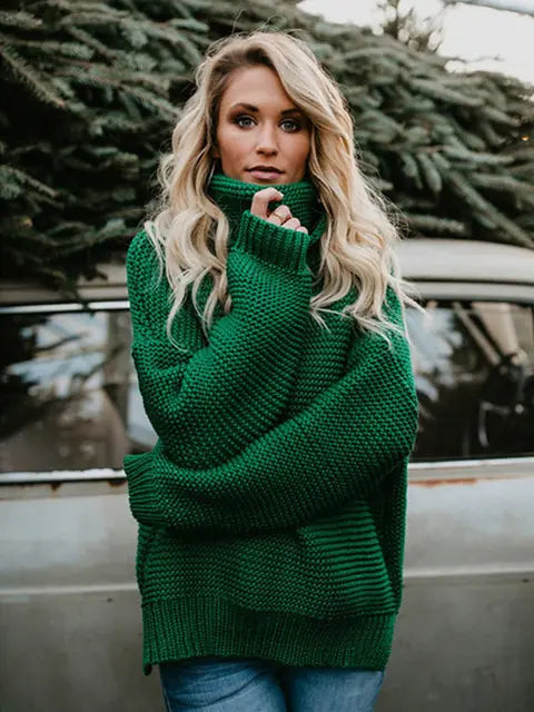 Pull en maille col roulé chaud pour femmes