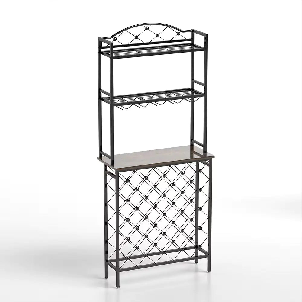 Soporte de Vino Alto Elegante con Almacenamiento para Copas