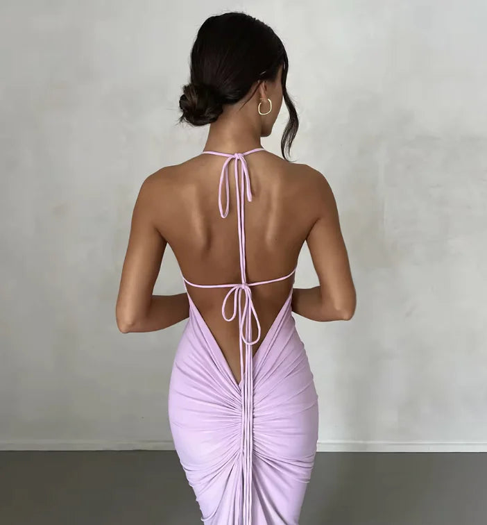 Robe maxi élégante sans dos à bretelles spaghetti