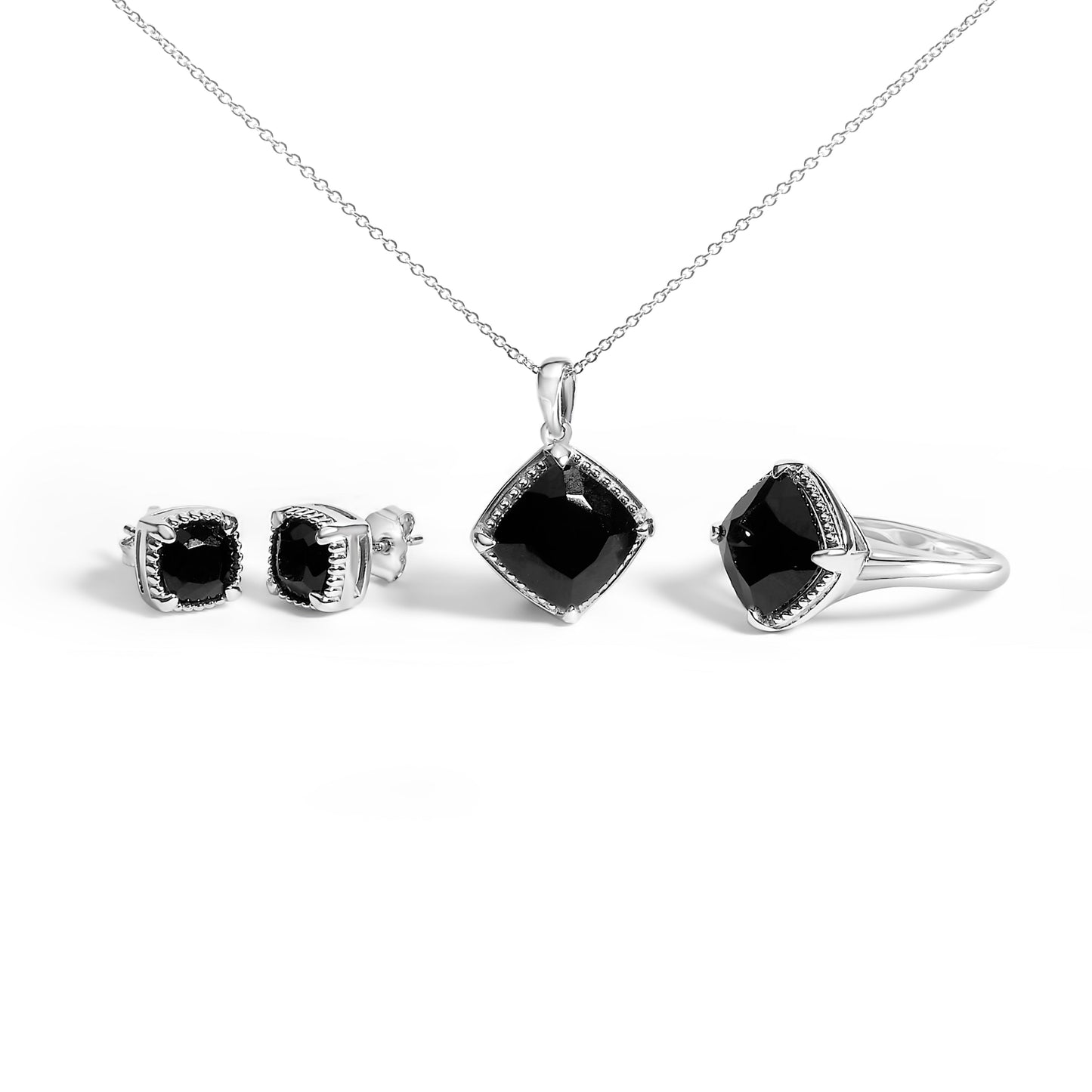 Ensemble de bijoux en argent sterling et onyx en forme de coussin de 3 pièces