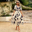 Vestido Largo de Manga Corta con Estampado y Escote en V para Verano