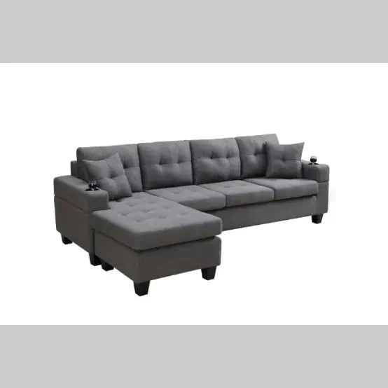 Sofá Seccional de Tela Gris Premium
