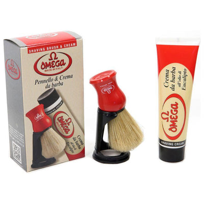 Kit de crème à raser et pinceau Omega avec support - 16 oz
