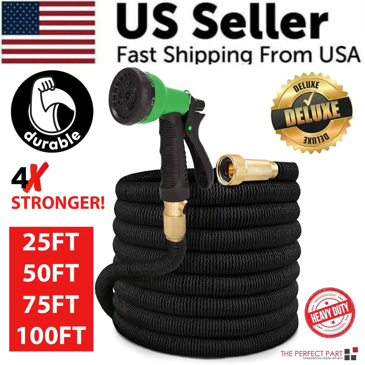 Tuyau de jardin flexible extensible deluxe - 25, 50, 75, 100FT