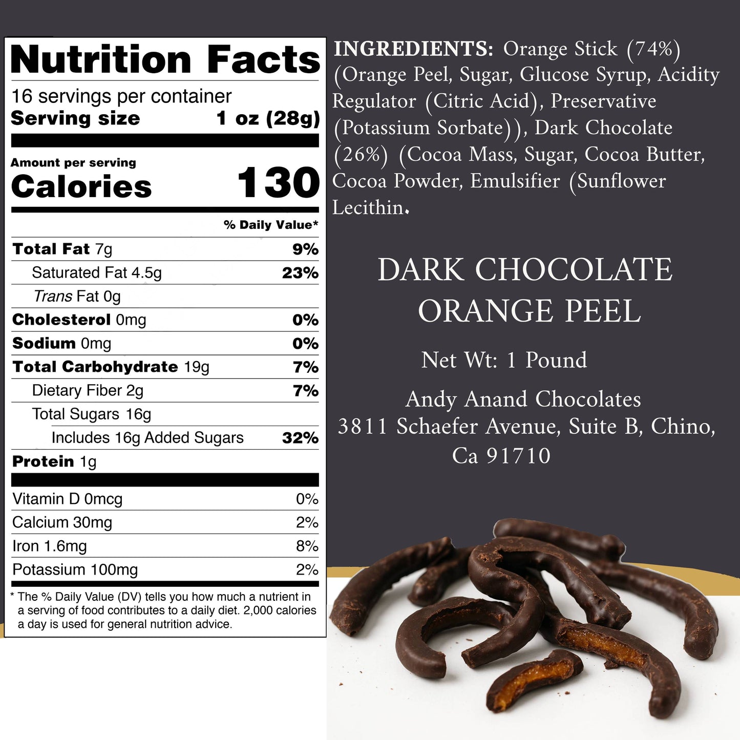 Boîte Cadeau de Pelures d'Orange au Chocolat Noir Andy Anand - 1 lb