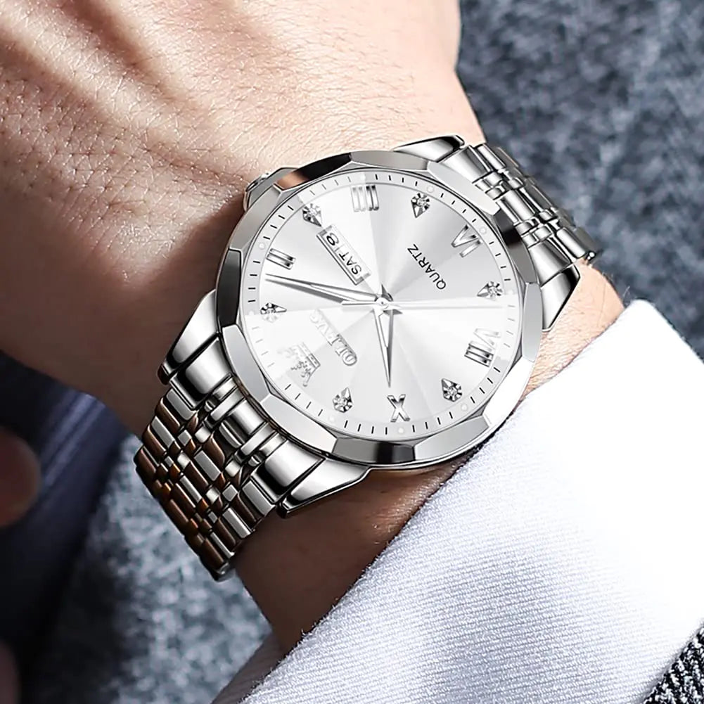 Montre analogique de luxe OLEVS pour homme en deux tons avec diamants