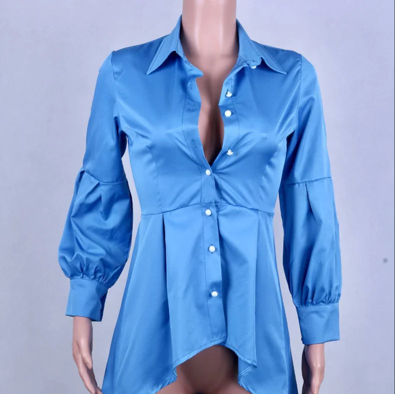 Solid Color Lantern Sleeve Tail Dress