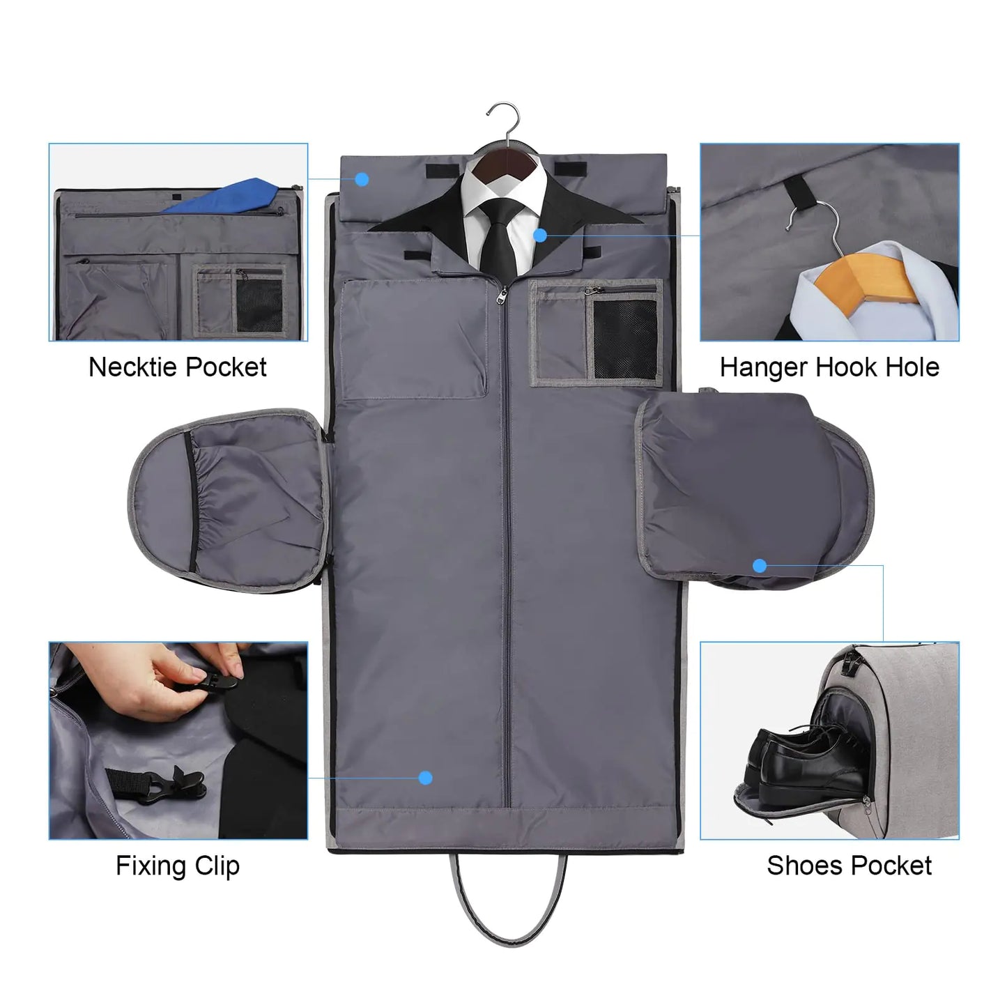 Sac à vêtements convertible avec trousse de toilette - Gris clair