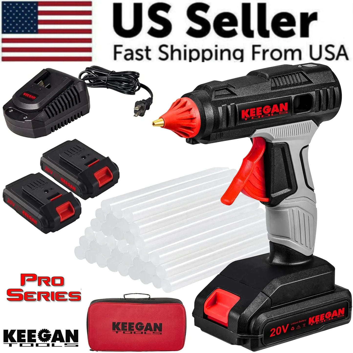 Cordless 20V Hot Melt Glue Gun Kit with Rechargeable Batteries