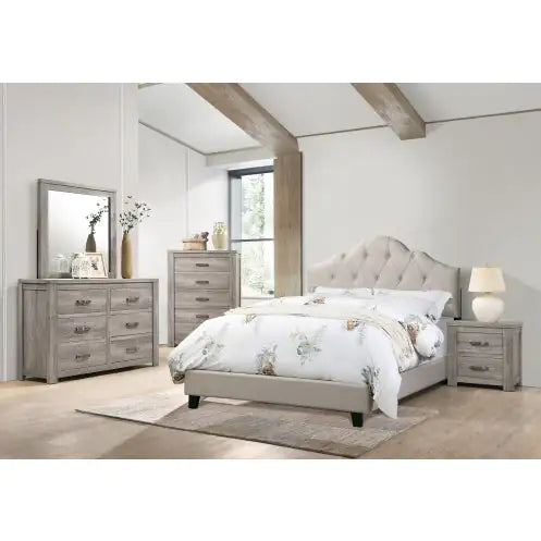 Lit Queen Size Contemporain avec Tête de Lit Réglable en Brun Clair