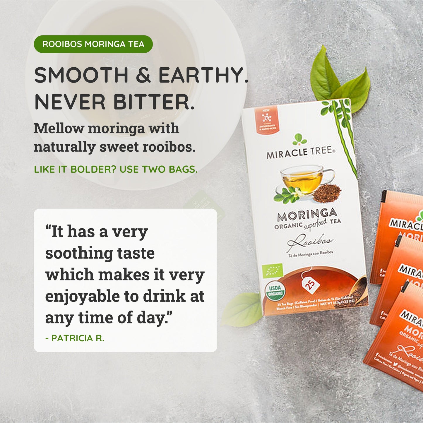 Organic Moringa Tea with Rooibos - 25 Wrapped Tea Bags
