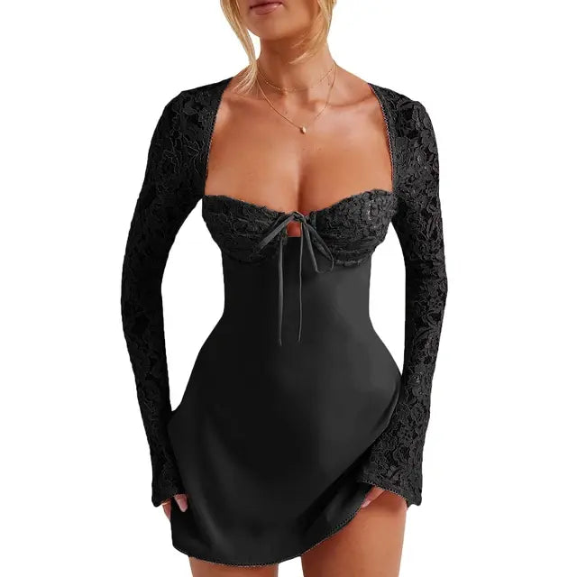 Vestido de Fiesta de Encaje Rosa de Lujo Elegante para Mujeres