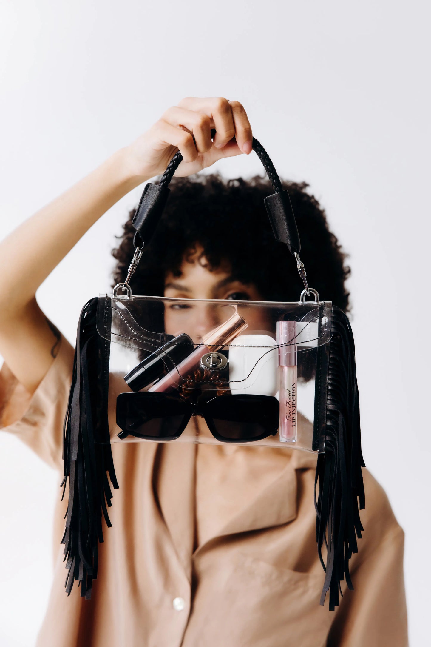 Bolso Cruzado Transparente con Flecos