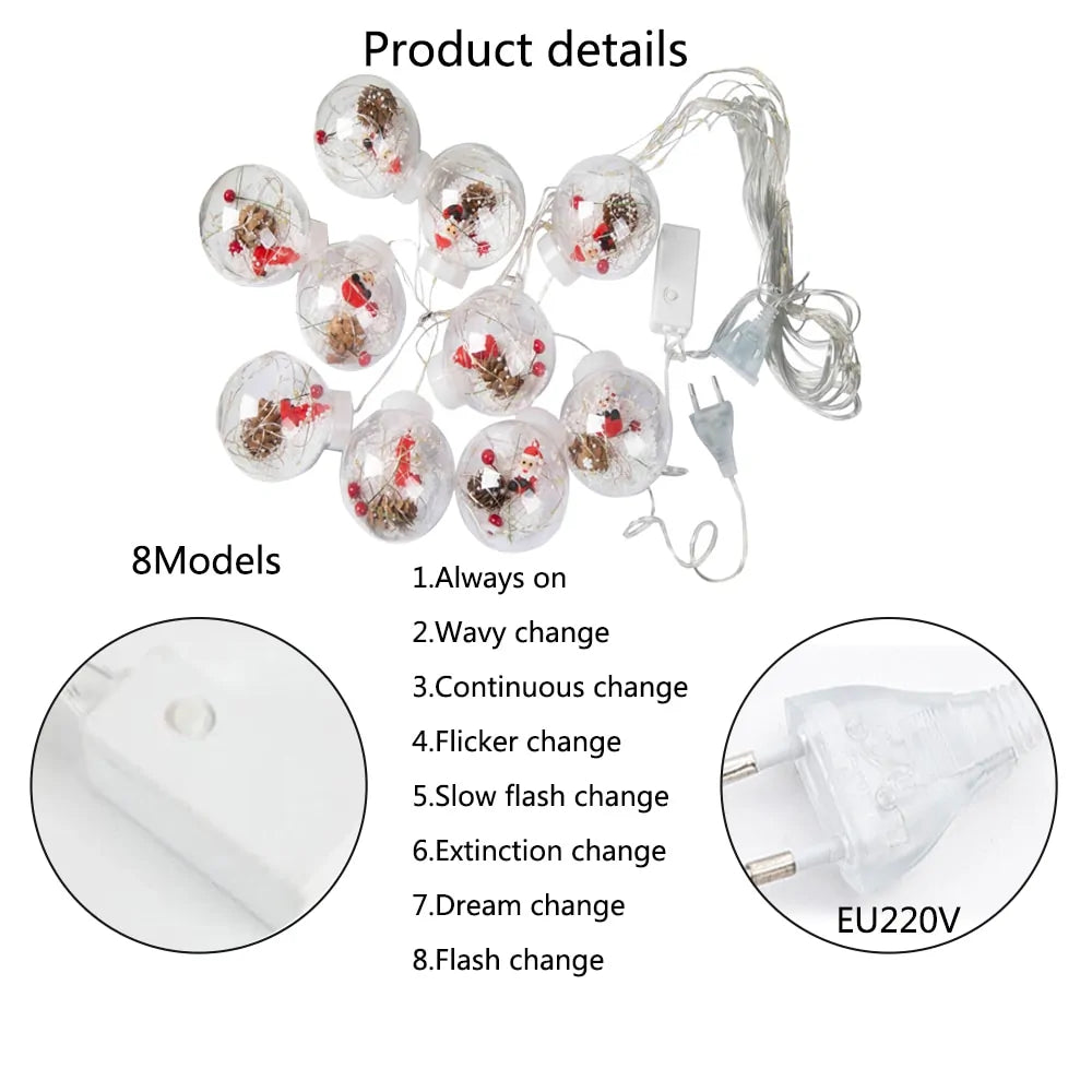 Santa Claus Curtain String Lights