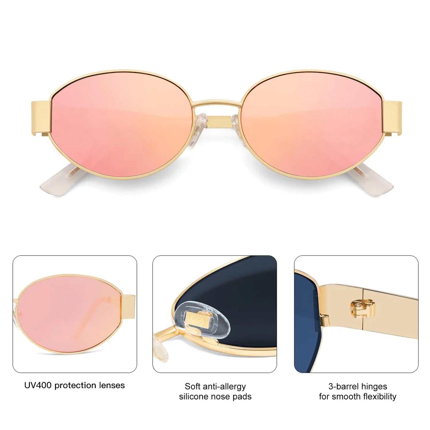 Lunettes de soleil ovales rétro SOJOS - Protection classique UV400