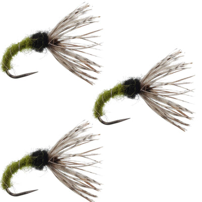 3 Pack Olive Zebra Sakasa Kebari - Tenkara Flies - Size 12 - Korvel