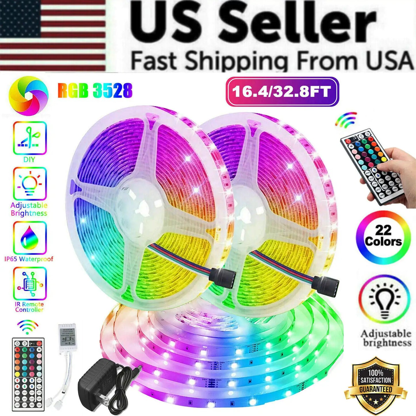 Rubans LED RGB flexibles de 32 pieds avec télécommande