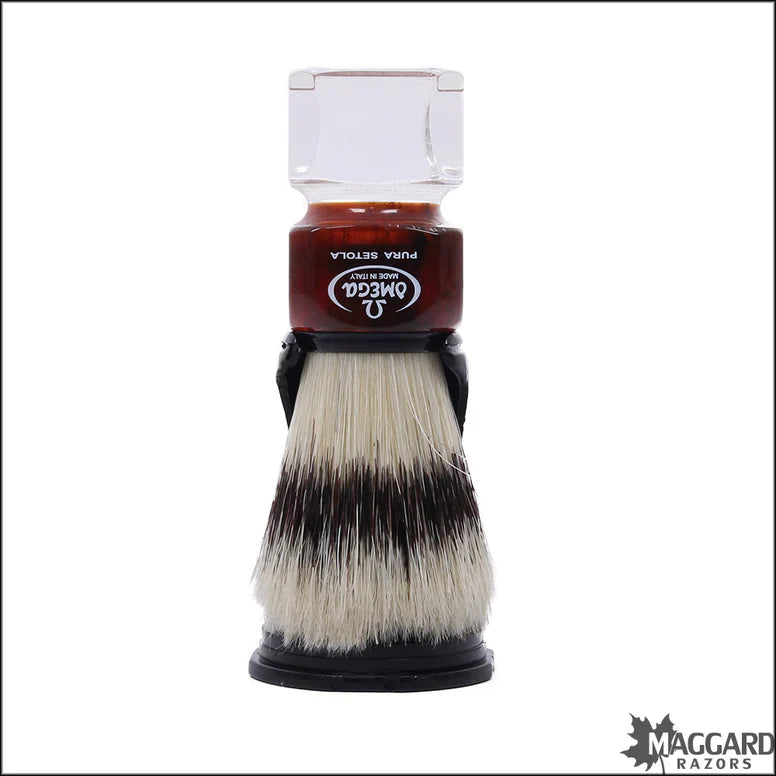 Brosse à raser en poils de sanglier Omega Deluxe avec support - 81025 Facette Rouge/Transparent