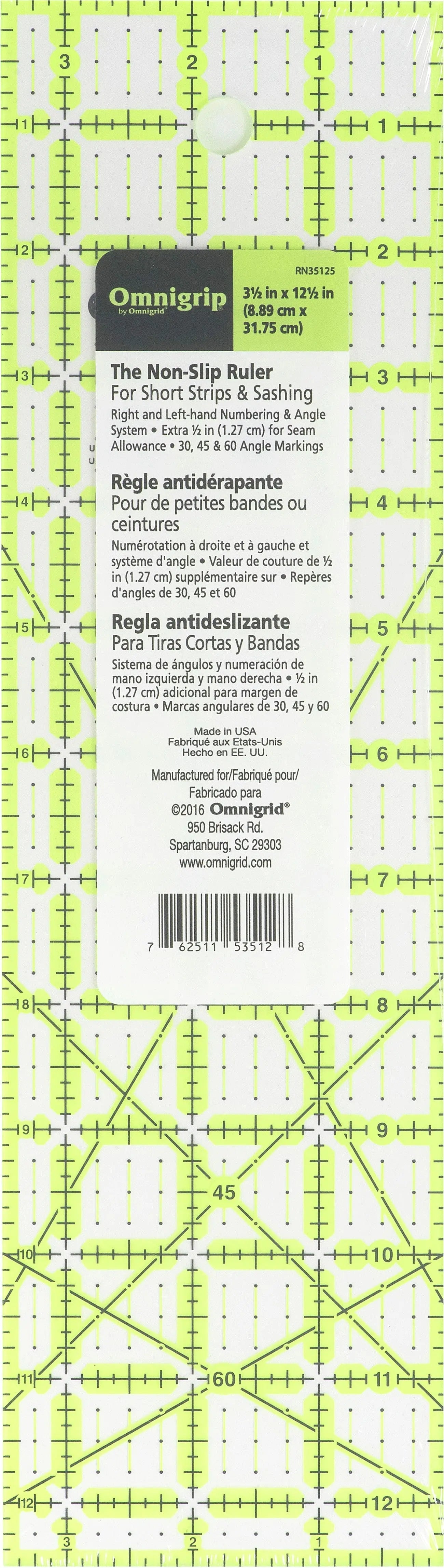 Omnigrid Omnigrip 3.5in x 12.5in Quilting Ruler