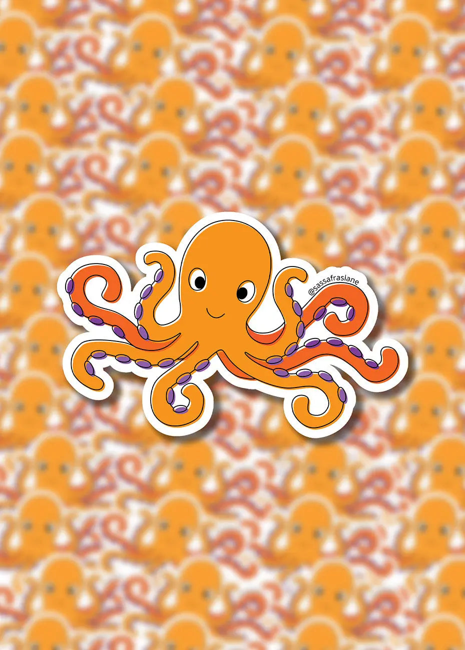 Adorables Calcomanías de Pulpo Naranja - Paquete de 6