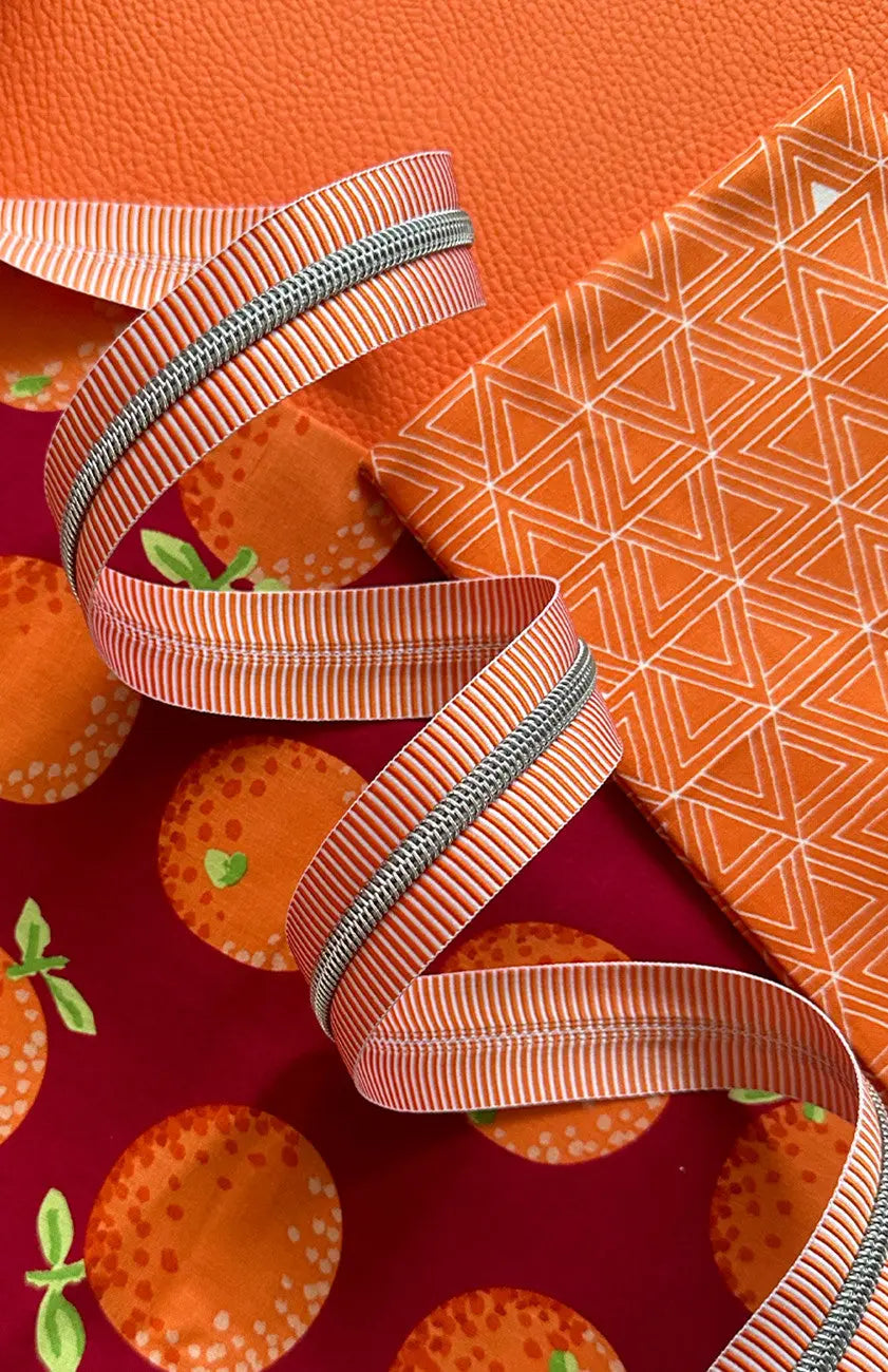 Premium Orange Stripe Zipper Tape with Nickel Teeth