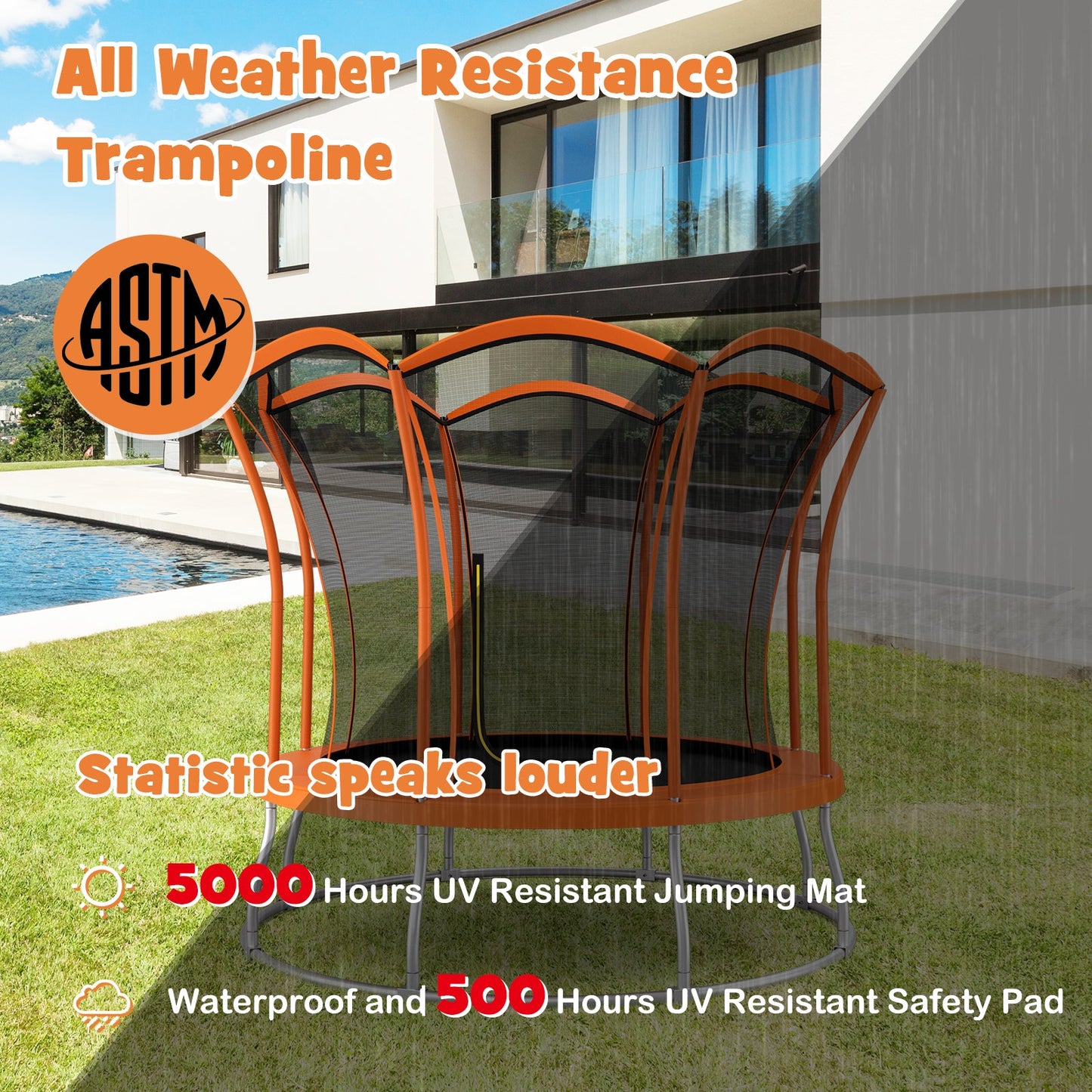 10 Feet Unique Flower Shape Trampoline with Galvanized Steel Frame - Orange
