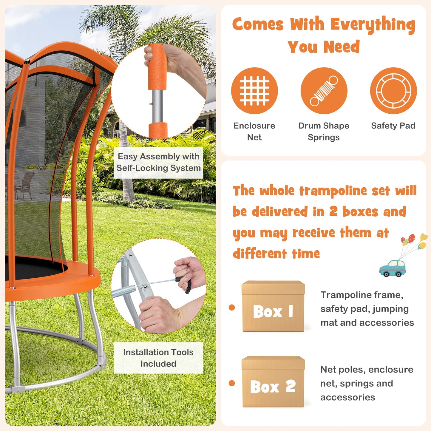 10 Feet Unique Flower Shape Trampoline with Galvanized Steel Frame - Orange