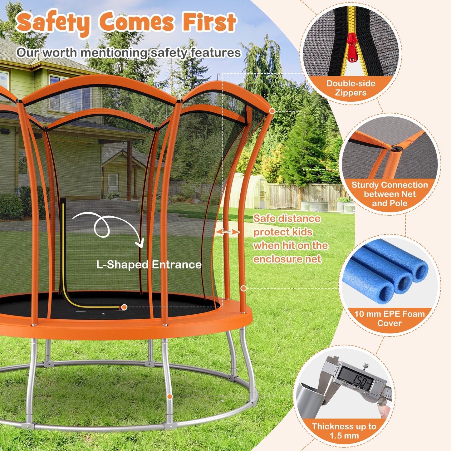 10 Feet Unique Flower Shape Trampoline with Galvanized Steel Frame - Orange