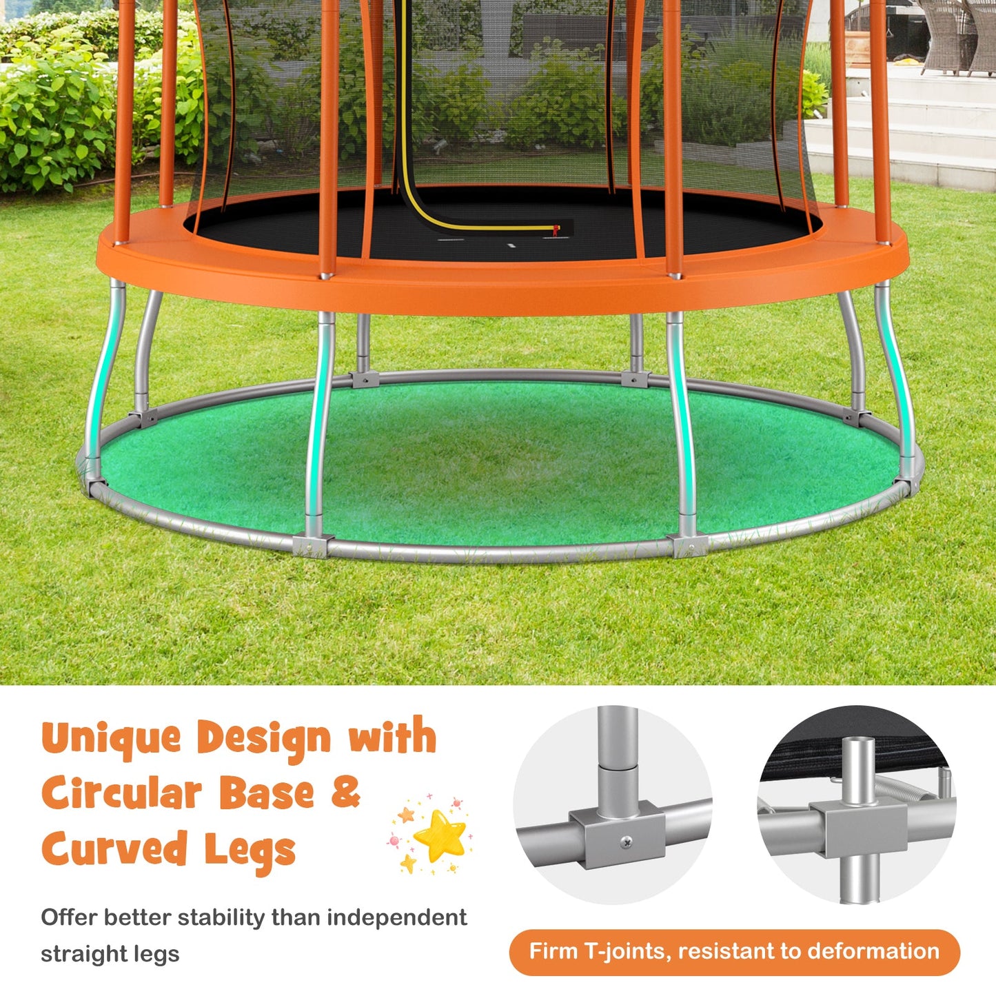 10 Feet Unique Flower Shape Trampoline with Galvanized Steel Frame - Orange