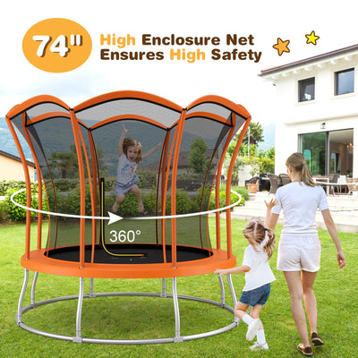 8 Feet Outdoor Flower Shape Trampoline with Enclosure Net - Orange