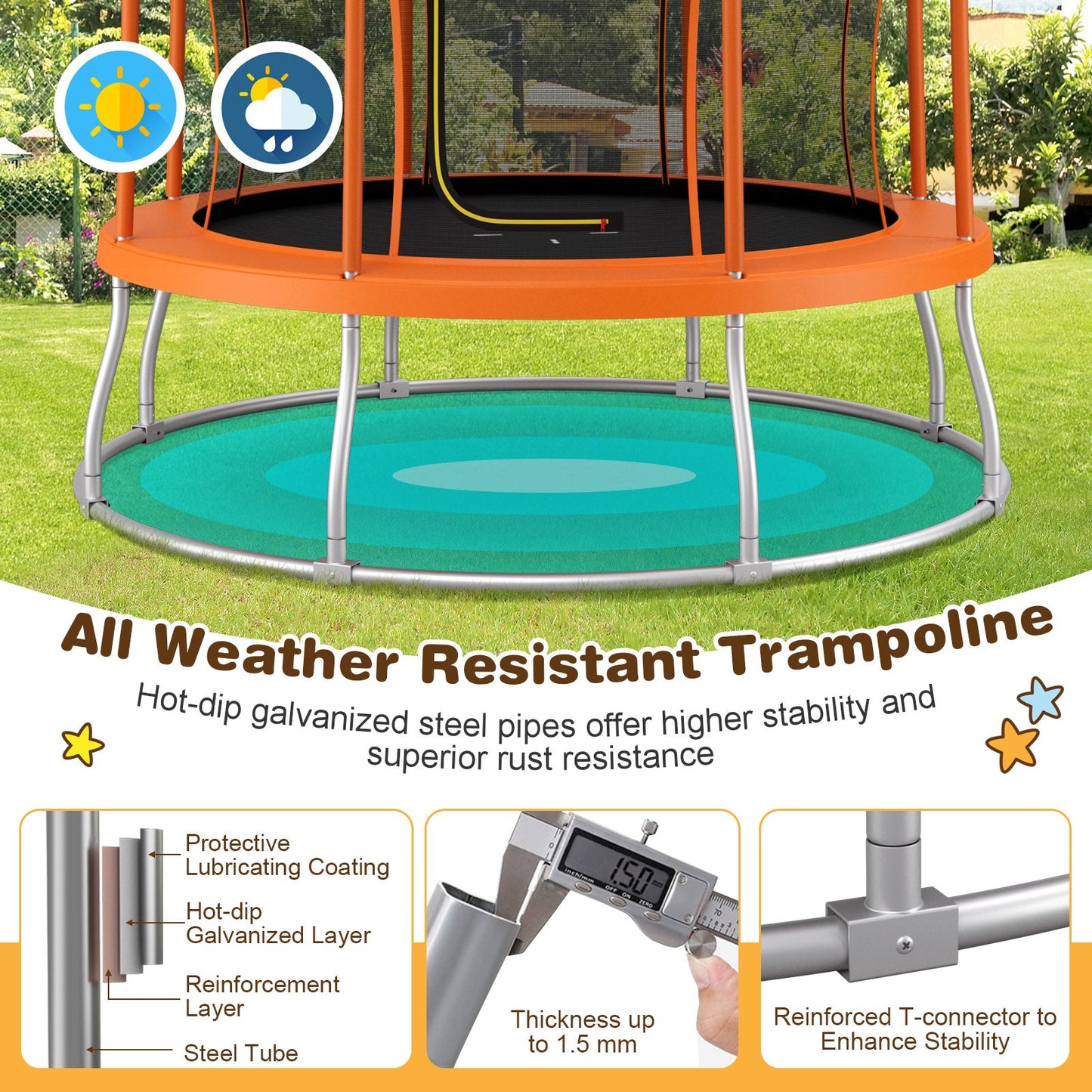 Trampoline en forme de fleur de 8 pieds avec filet de protection - Orange
