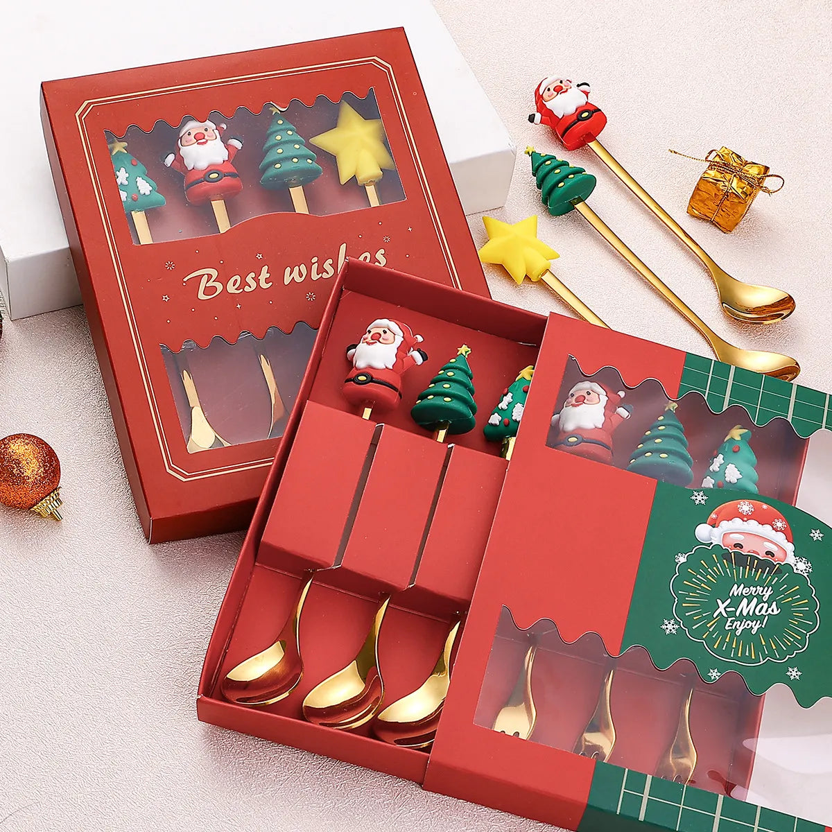 Juego de Cubiertos Navideño Festivo: Cuchara y Tenedor Elegantes