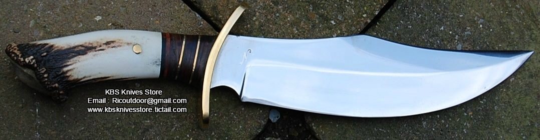 KBS Oregon Bowie Knife - Handcrafted 1095 Steel Blade with Rosewood Handle & Antler Crown, 14" Length | Leather Sheath Included - Korvel