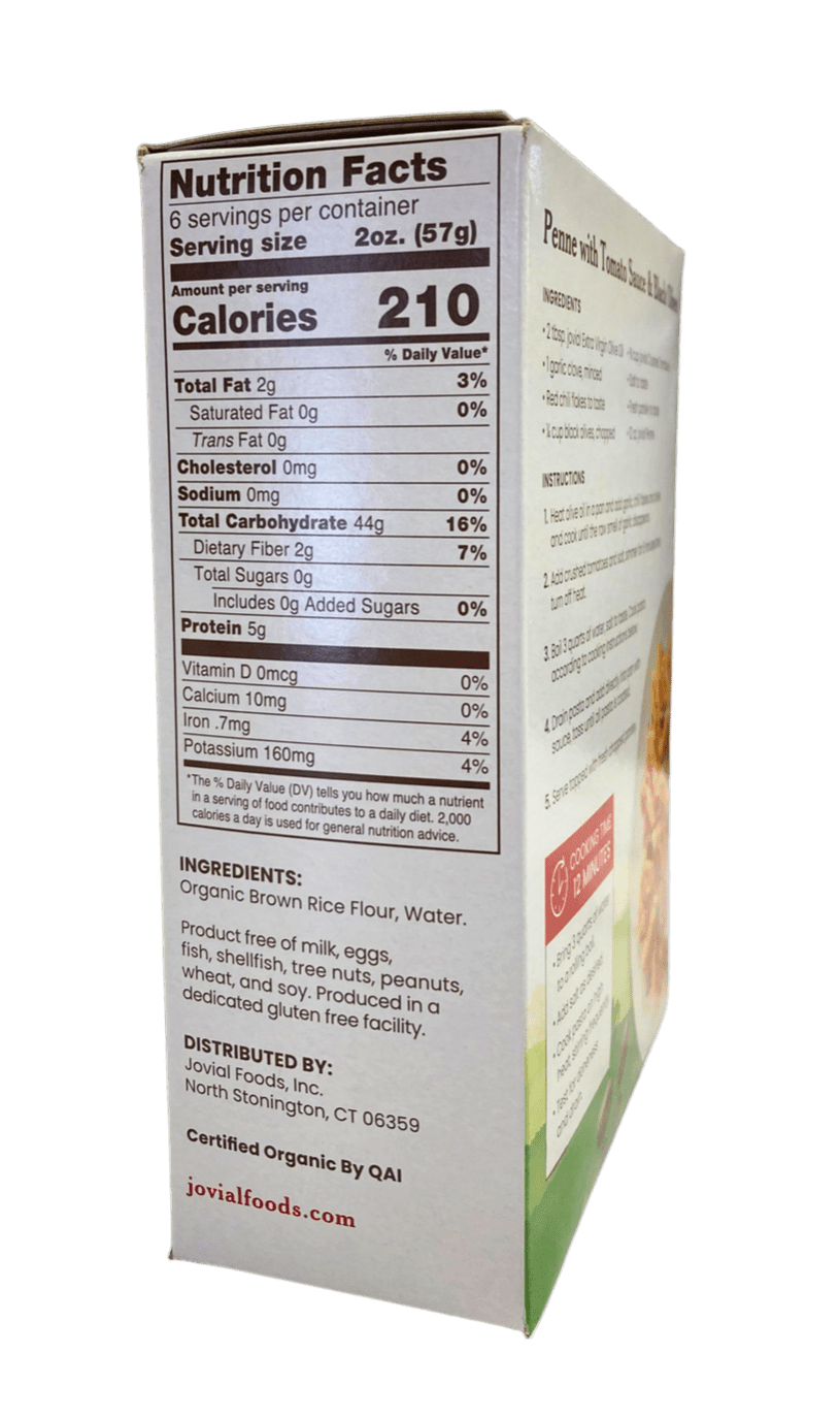 Jovial Organic Brown Rice Penne – Gluten-Free Italian Pasta