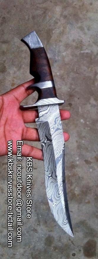Premium Bowie Knife - Full Tang Damascus Steel Blade, Elegant Rosewood Handle | KBS Knives - Korvel
