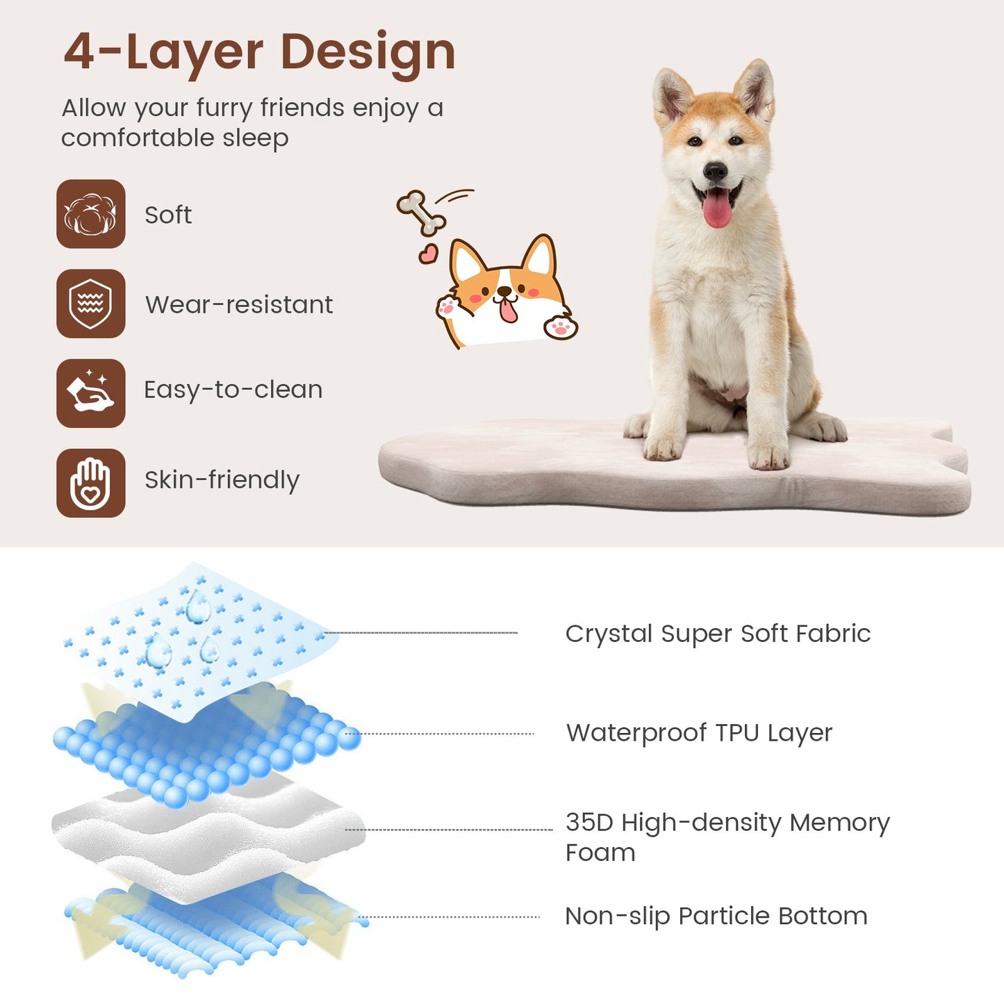 Premium Orthopedic Dog Bed with Memory Foam for Large Dogs - Beige