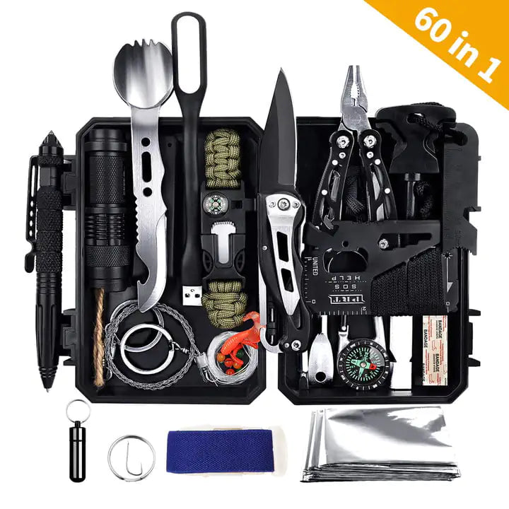 Kit de Supervivencia de Emergencia 60 en 1 para Aventuras al Aire Libre