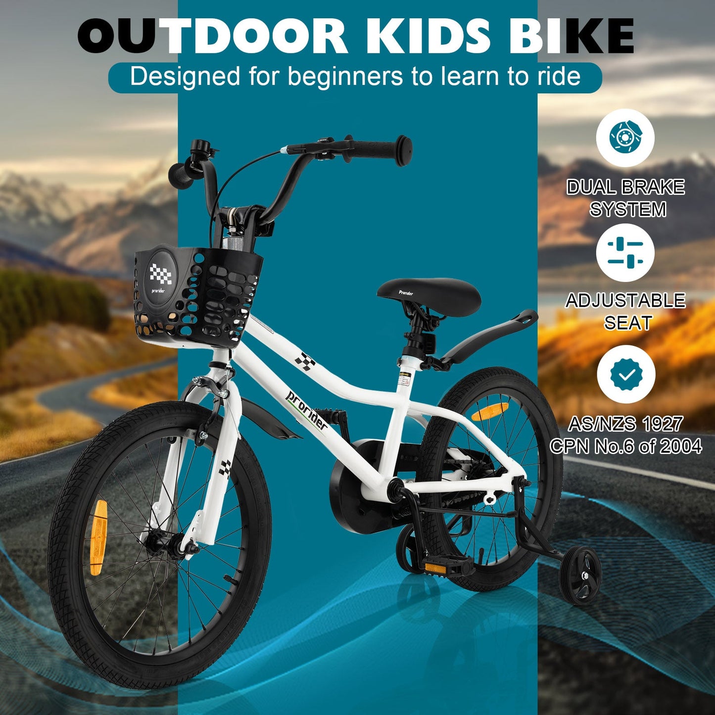 18 Feet Kids Bike with Removable Training Wheels - Black & White